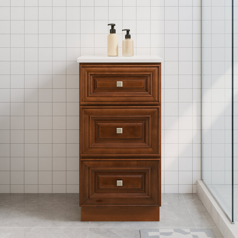 Armoire 12 po 3 tiroirs avec base de meuble-lavabo prête à assembler, Noyer érable