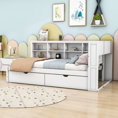 Wood DayBed with USB Charging Ports, Drawers and Storage Shelves by Wildon Home