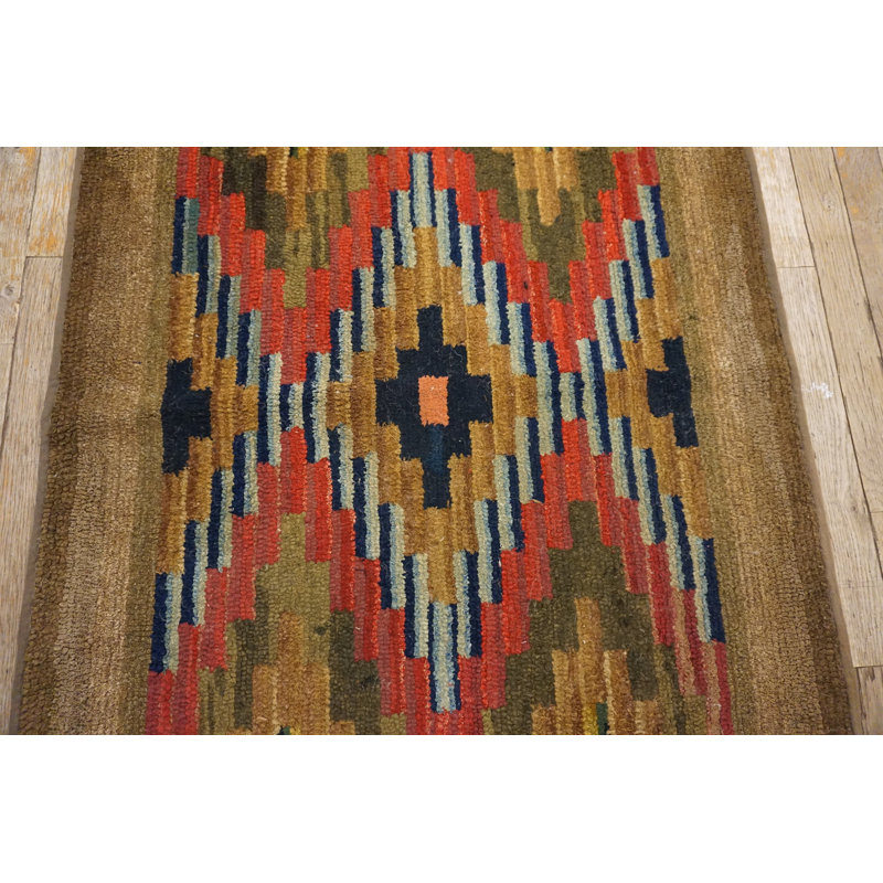 Antique American Hooked Rug Small Scatter Size Wool & Cotton Brown