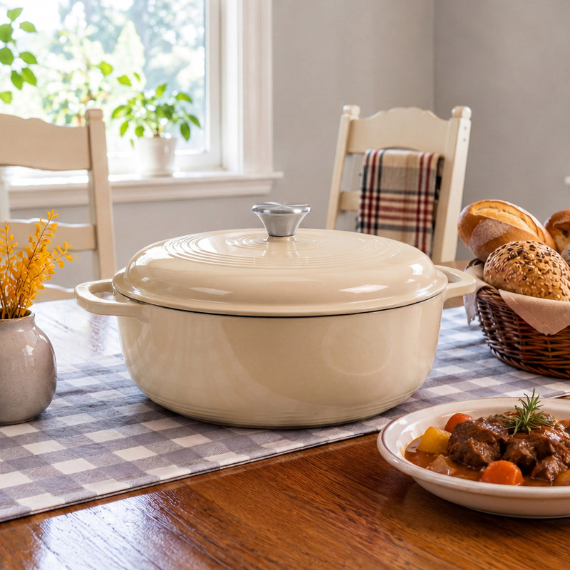Cocotte en fonte émaillée avec couvercle, Beige