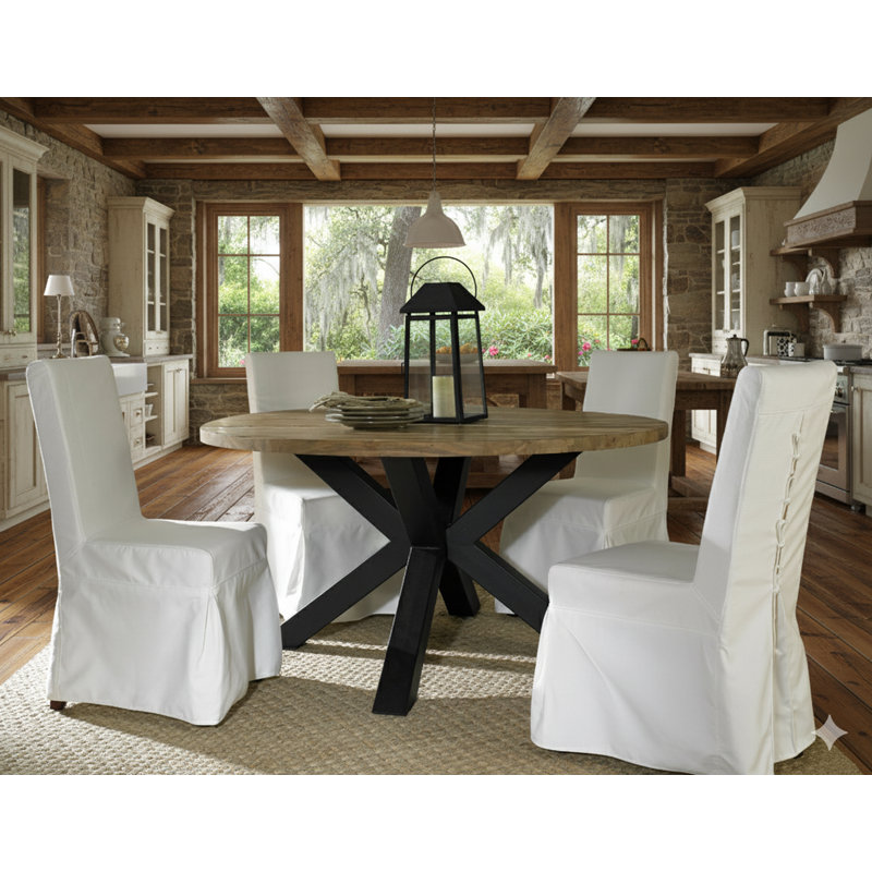 Teak Round Solid Wood Top Dining Table, 30.7" H x 48" L x 48" W
