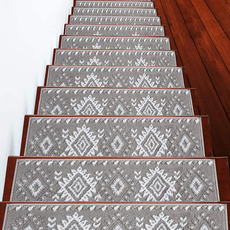 Tapis d'escalier intérieur antidérapant 9 po x 28 po Anza, Gris