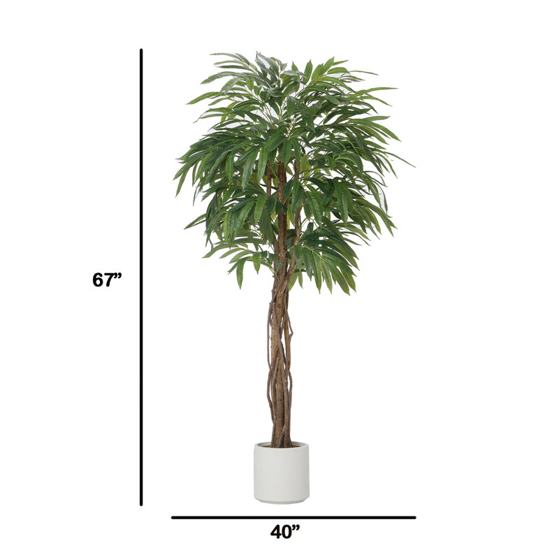67" Artificial Faux Weeping Fig Tree in a  Resin Planter Real Touch Fake Ficus Benjamina Tree