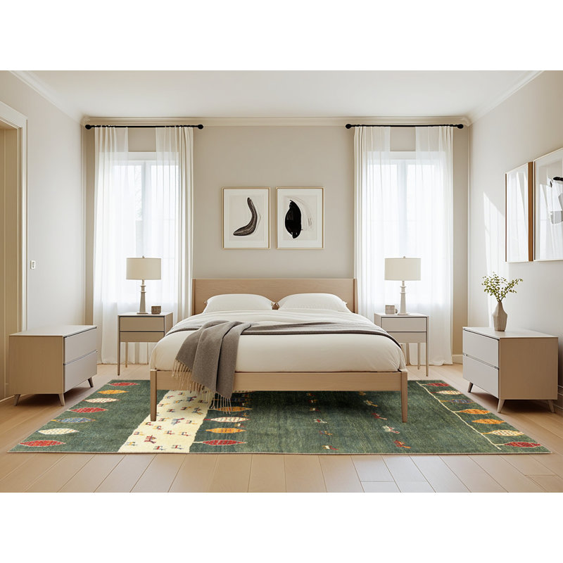 Tapis abstrait vert / beige Tora, Rectangle 5 pi x 8 pi