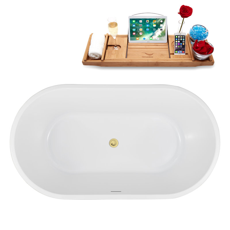 1369.1mm x 744.2mm Soaking Acrylic Bathtub, Polished Brass/Glossy White