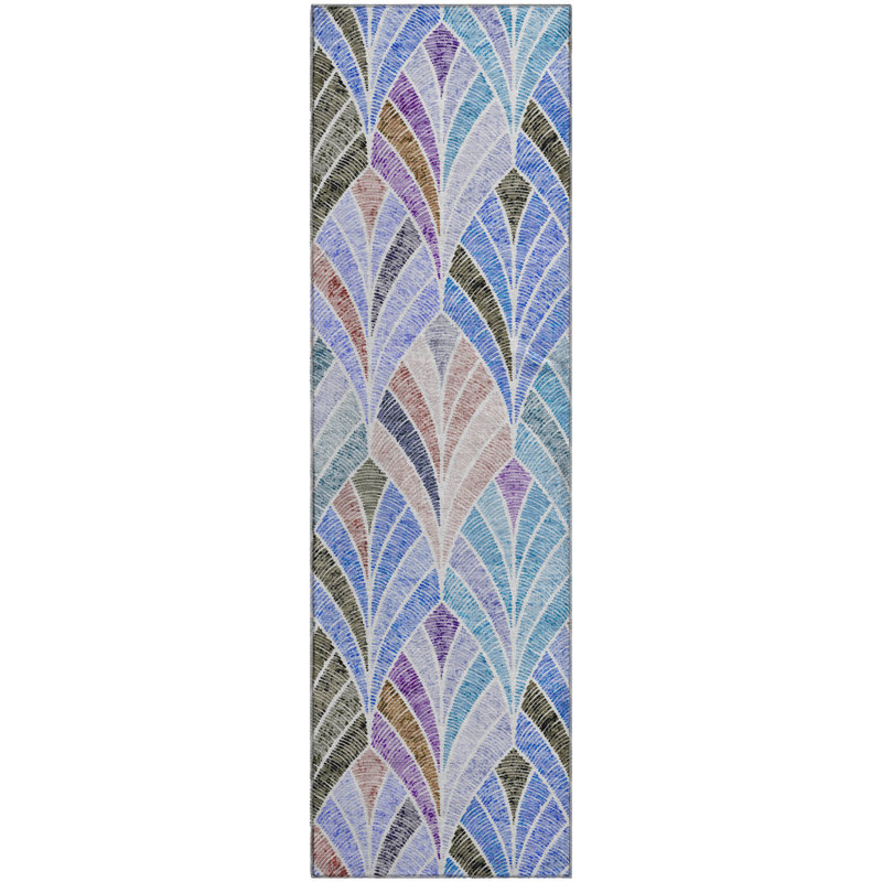 Premium Machine Washable Prisco Blue Rug, Runner 2'3" x 7'6"