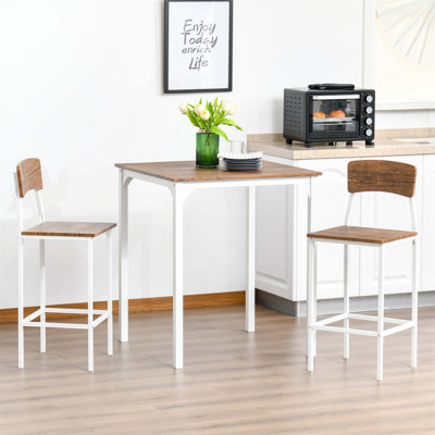 3 Piece Industrial Bar Table Set With Steel Legs & Footrests, Perfect For Compact Spaces And Modern Decor