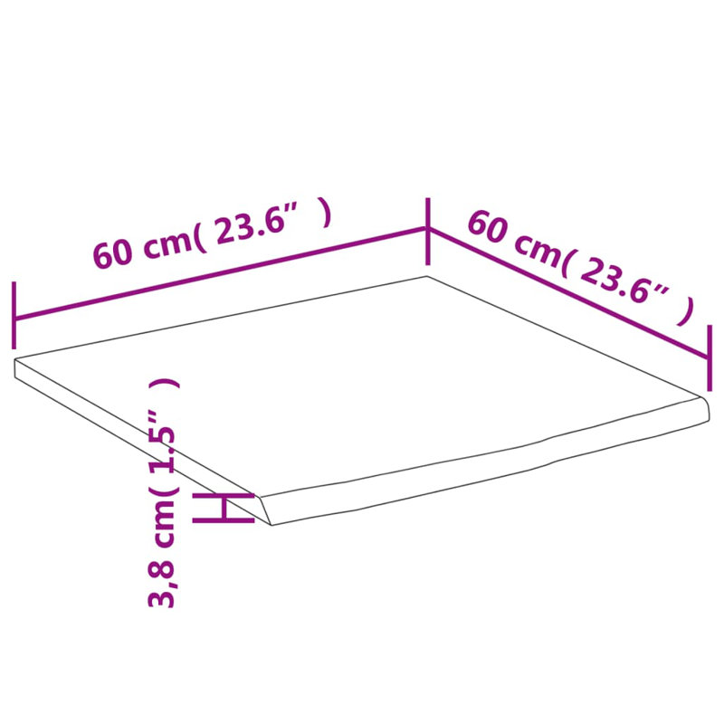 Solid Wood Table Top, 2.5cm H x 60cm W x 60cm D
