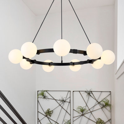 Thalma 9 Lights Modern Chandelier, 34.25" Mid Century Bubble Chandelier White Globe Chandelier Pendant Lighting for Kitchen Island, Dining Room, Bedroom, Living Room