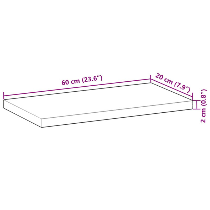 Floating Shelf, 2cm H x 60cm W x 20cm D