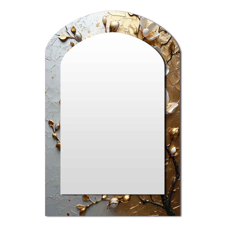 Branche de cerisier en fleurs blanc doré - miroir décoratif en forme d'arche, miroir mural, 43 po x 33 po