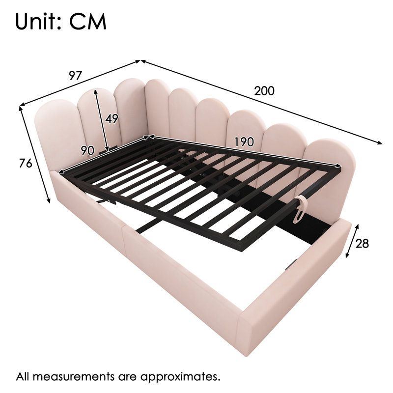 Daybed With Hydraulic Storage, Single (3'), Pink