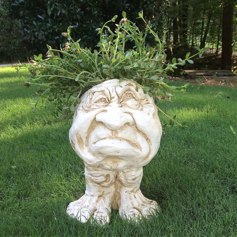 Muggly's Grumpy Gramps Face Statue, 18" H x 11.5" W x 9.25" D, Antique White