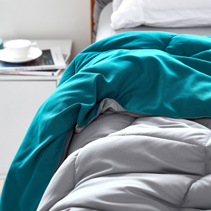 Édredon réversible pour lit simple TG, Gris / bleu sarcelle