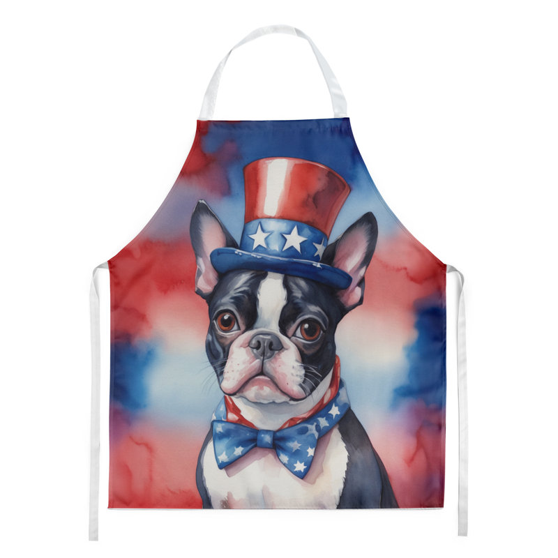 Patriotic American Apron, Red/Blue Boston Terrier