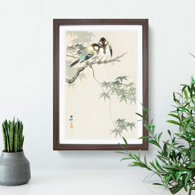 Great Tits in a Maple Tree by Ohara Koson - Framed Print, 36cm H x 27cm W x 2cm D, Walnut Framed