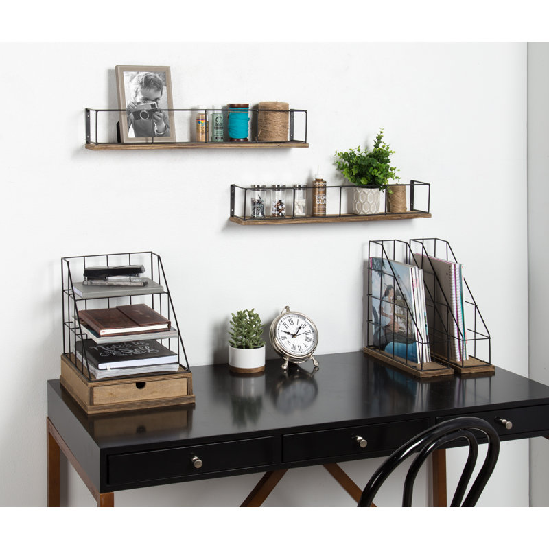 Premont 2 Piece Floating Shelf, Rustic Wood/Black