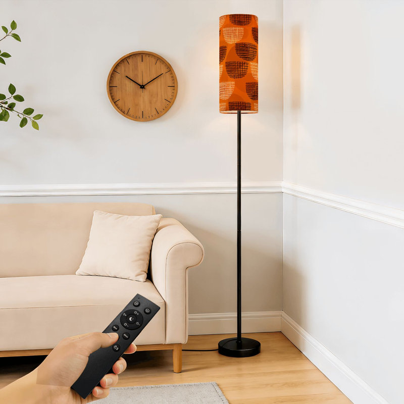 Lampe sur pied en demi-cercle orange à intensité variable moderne avec télécommande et interrupteur au pied avec abat-jour