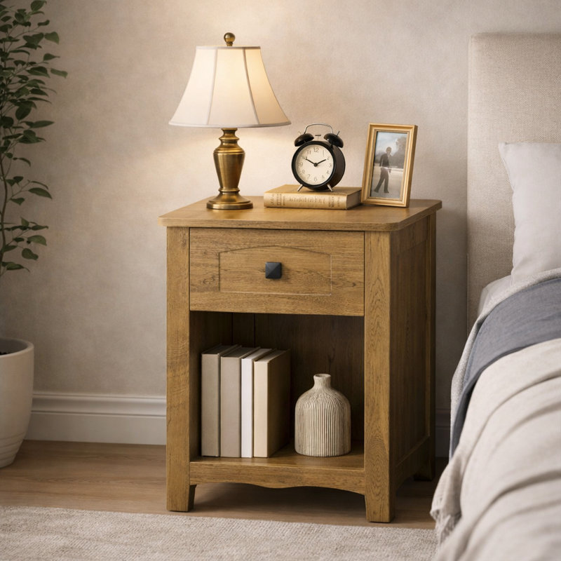 23.8'' Nightstand with Charging Station,1 Drawer & Open Compartment, End Table, Side Table, for Bedroom & Living Room