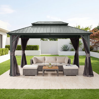 12 pi. L 8 pi. D Pavillon de jardin en aluminium avec toit double en pente