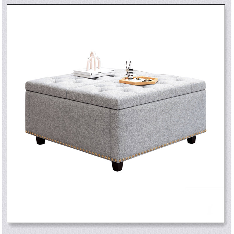 Light Grey Square Storage Bench