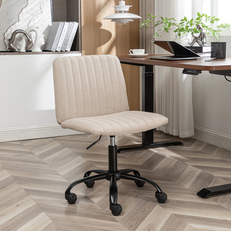 Chaise de bureau Mezaire avec revêtement en polyester, pivotant, hauteur réglable, roulettes, Beige