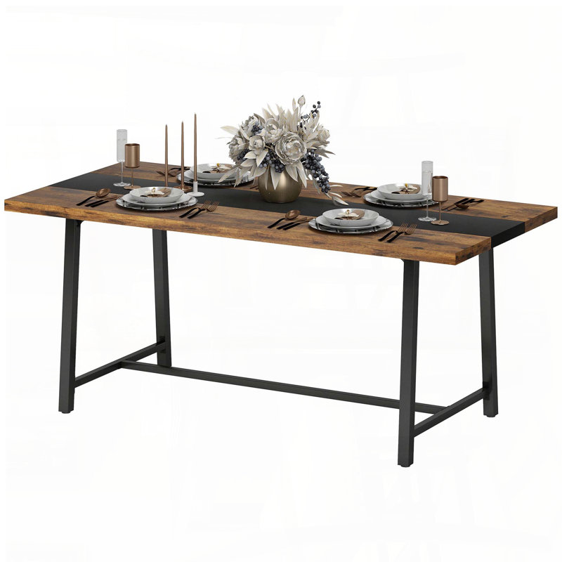 Table de salle à manger industrielle industrielle avec pieds en acier (70,9 po, sièges 8)