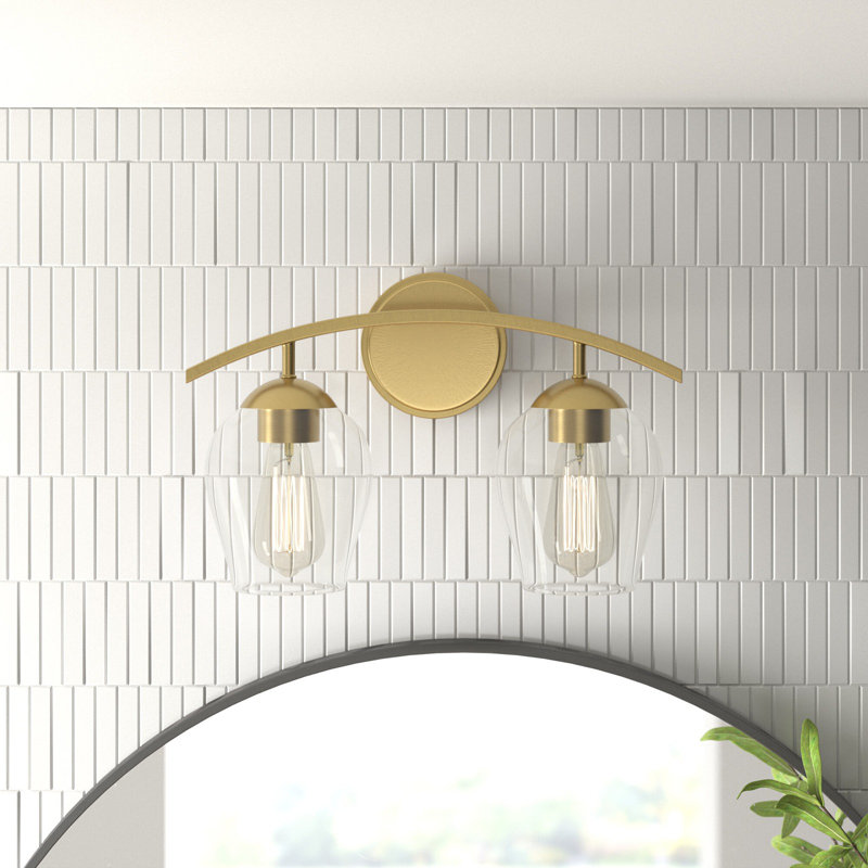 Éclairage pour meuble-lavabo à 2 lumières à intensité variable en laiton naturel Schoenfeld, Laiton naturel