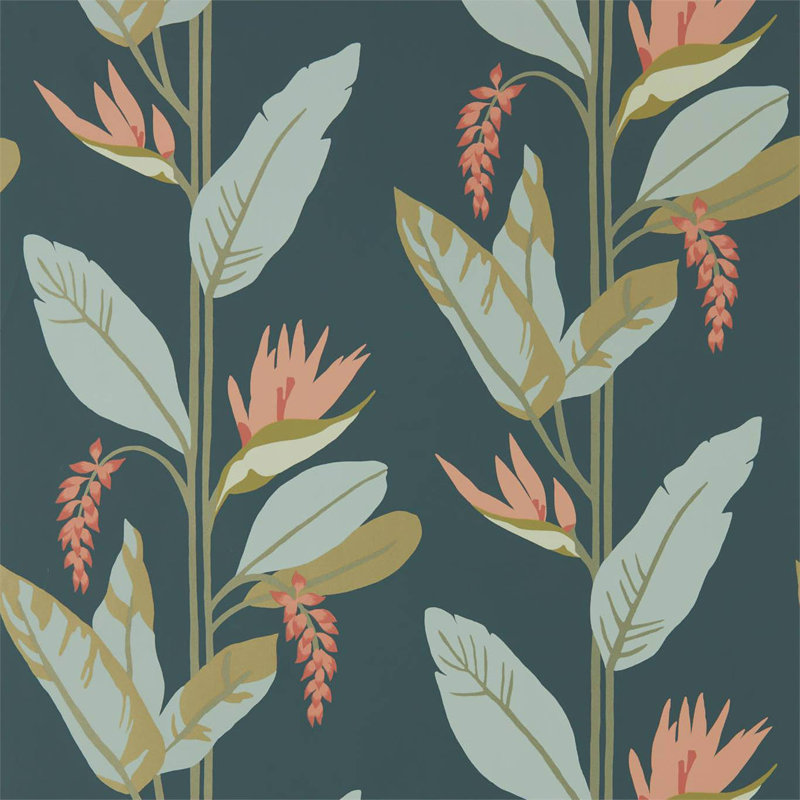 Llenya 10.05m x 68.6cm Wallpaper Roll, Ink/Coral/Seaglass