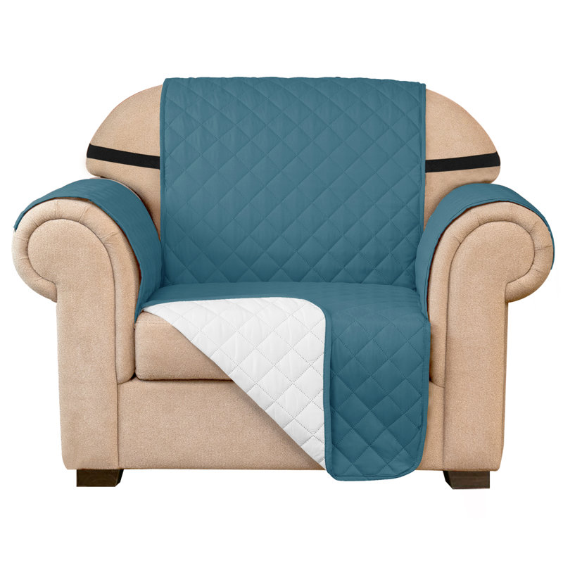 Quilted Reversible with Pockets and Adjustable Strap Armchair Slipcover, Blue