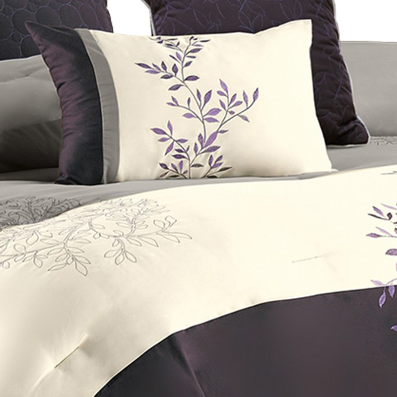  Ensemble d'édredon en microfibre mauve / gris 7 pièces, Édredon de grande taille et 6 pièces supplément