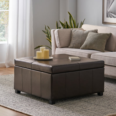 Farranalessary 35.25" Wide Faux Leather Square Storage Ottoman by Latitude Run