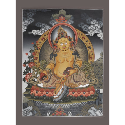 Tibetan Buddhist God Of Wealth - Kubera (Brocadeless Thangka) | Pure 24K Gold With Acrylic Paint