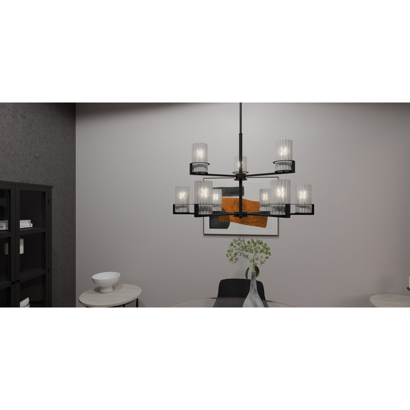 Ephemerine 9 - Light Dimmable Tiered Chandelier, Matte Black