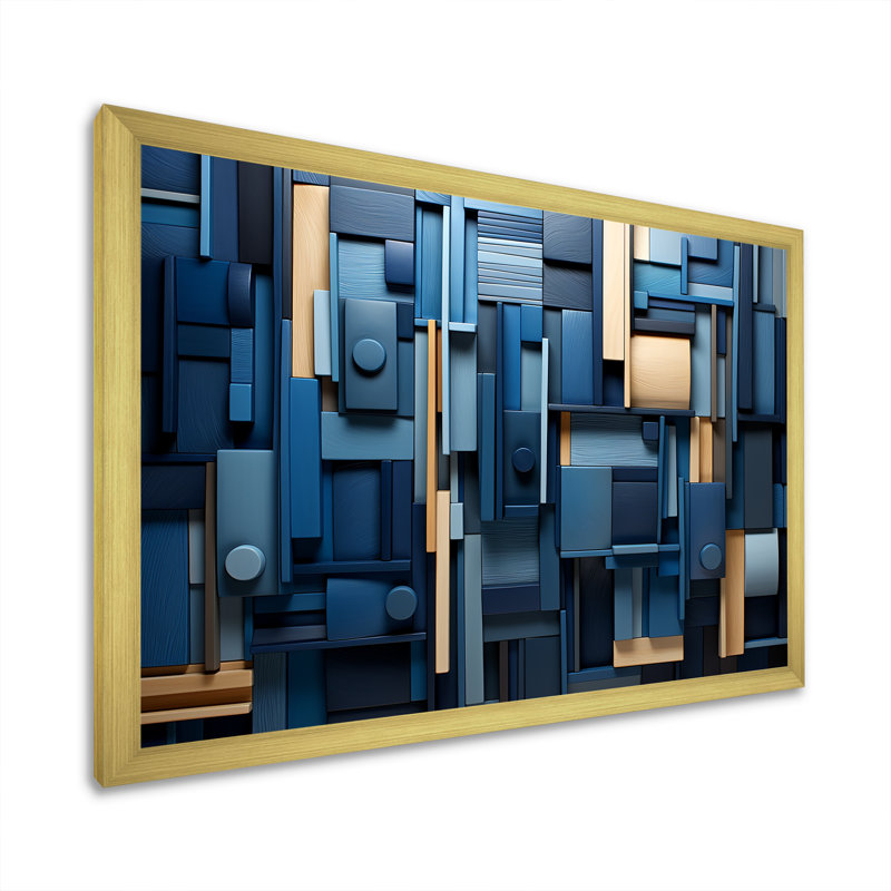«Blue Behemoths Modern Skycrapers II», reproduction sur toile, Cadre doré simple, H 34 po x l 44 po x P 1,5 po