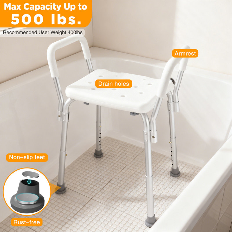 Shower Chair Seat For Senior Up To 500Lb Capacity With Padded Armrests For Bathtub Slip Resistant Shower Seat