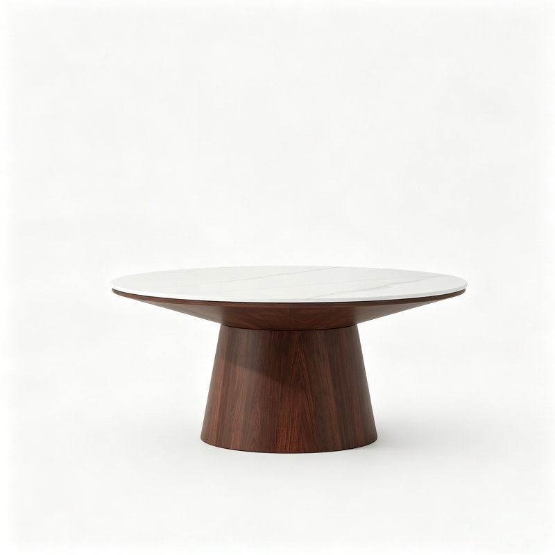 35.4" Sintered Stone Round Coffee Table, 15.7" H x 35.4" L x 35.4" W, Glossy Marble White