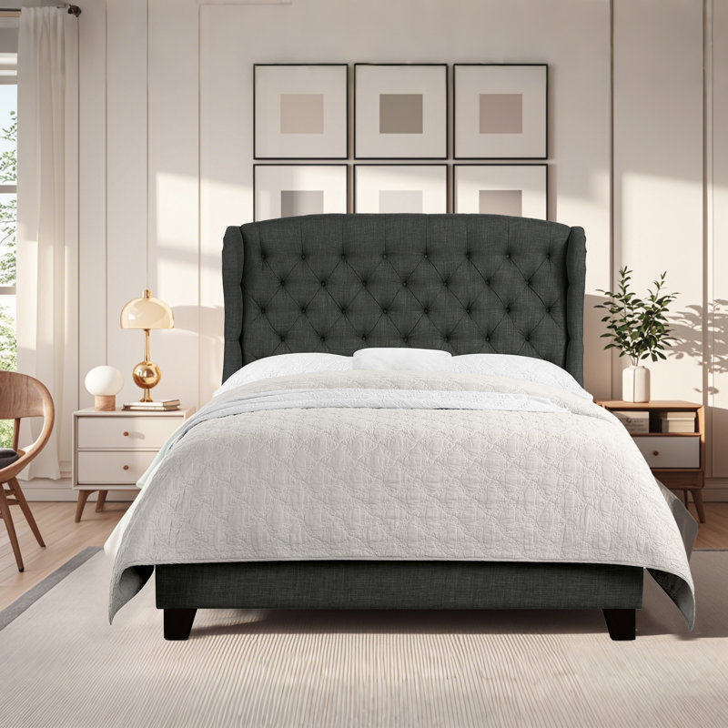 Lit plateforme tapissier Virginia, Double XL, Gris foncé
