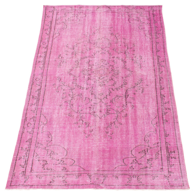 Tapis rose en laine noué à la main de conception unique 2000 pi 5 pi 7 po x 9 pi 7 po Okun