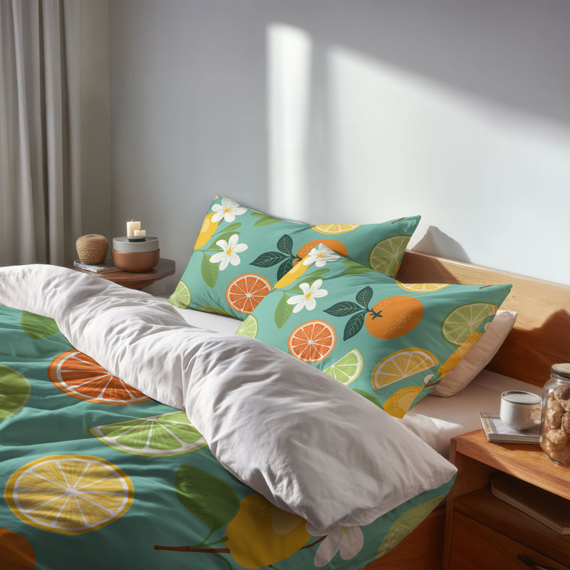 Ensemble d'édredon léger Sunny Citrus, Édredon très grand + 2 taies décoratives très , Bleu sarcelle