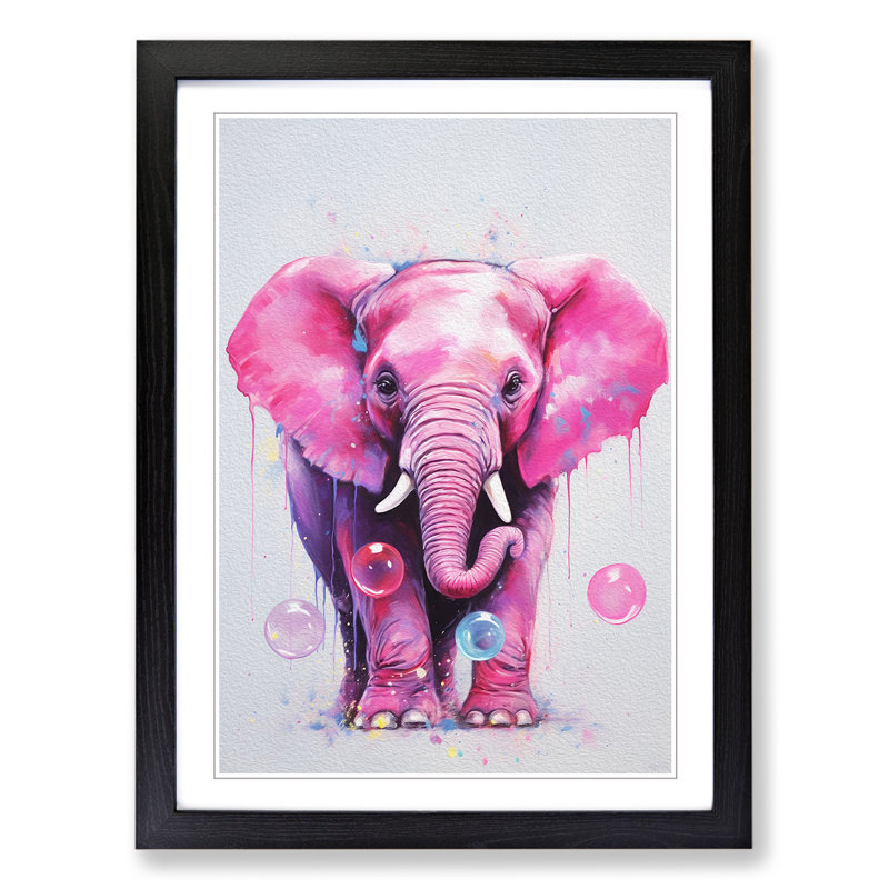 Elephant Bubble Gum - Framed Print, Black, 46cm H x 34cm W x 2cm D