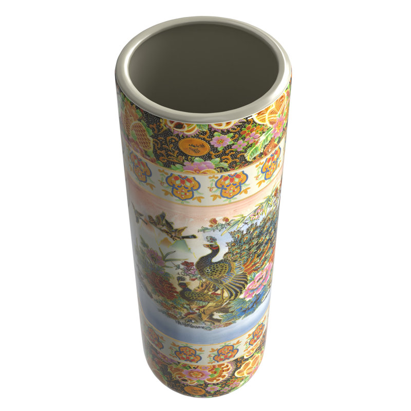 Umbrella Stand, Peacock and Floral Yellow