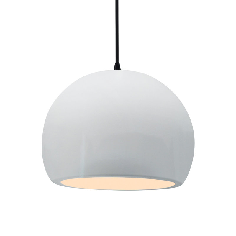 Luminaire suspendu à 1 lumière Aschwin, H 9,25 po x l 12,25 po x P 12,25 po, Blanc brillant / blanc brillant, Noir mat