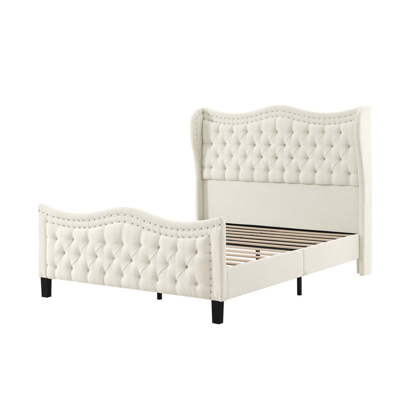 Elegance Tufted Wingback Bedframe, Cream