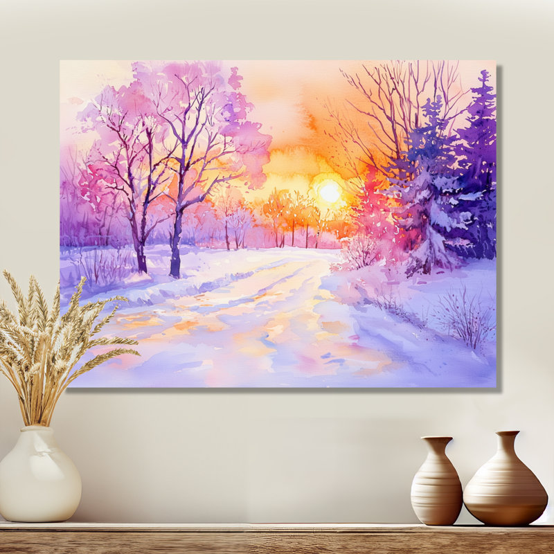 Hiver coucher de soleil en Alaska II - paysages, décoration murale en métal, paysage d'hiver, H 16 po x l 32 po
