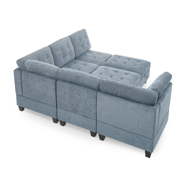 57" Wide Modular Seating Component Sectional with Ottoman,sectional sofa,sectional couch, Navy Blue Chenille, Reversible