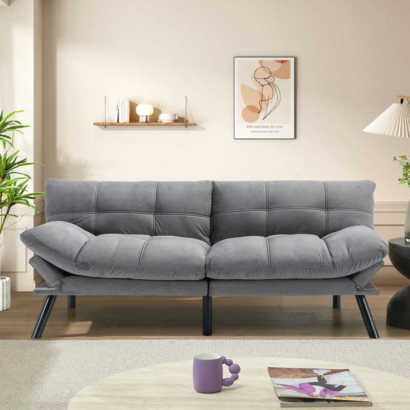 Merrium Twin 70.9'' Velvet Convertible Sofa, Light Gray Velvet
