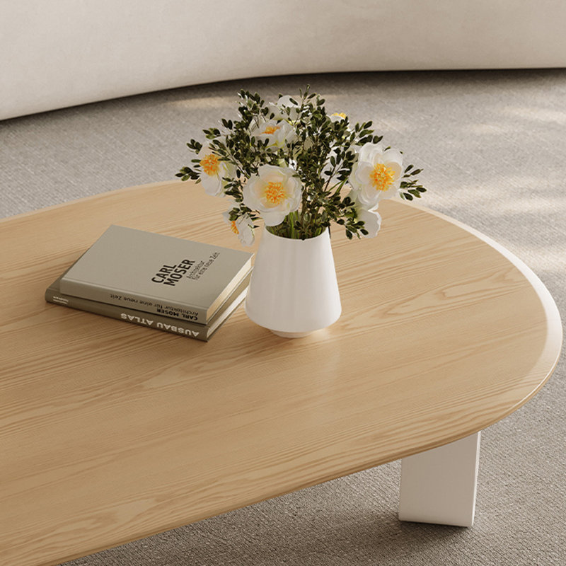 Table de salon simple en bois massif ovale