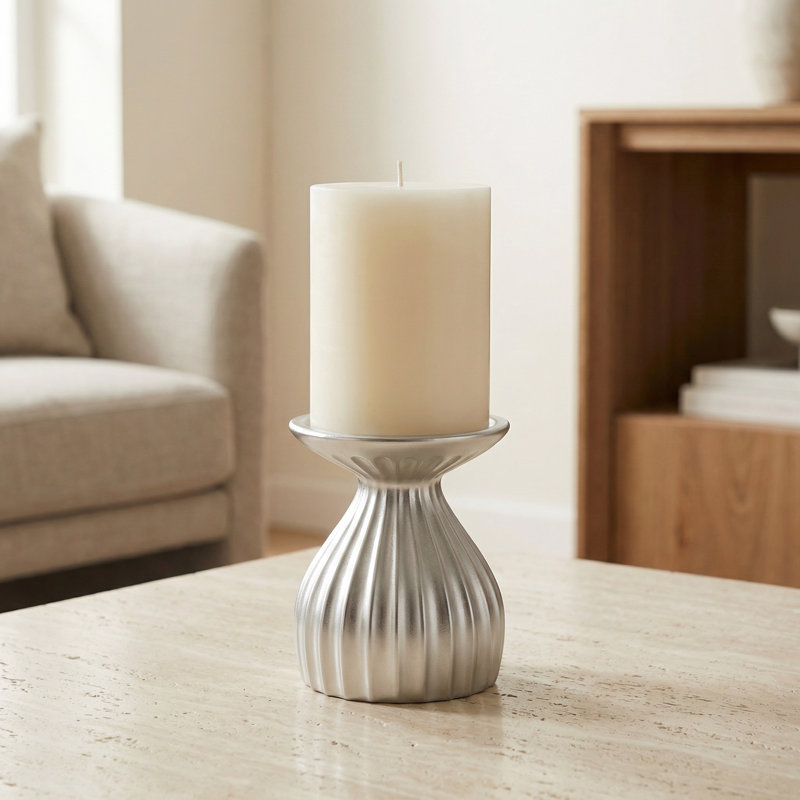 Porte-bougie en céramique 5 po Aurelia, Argent