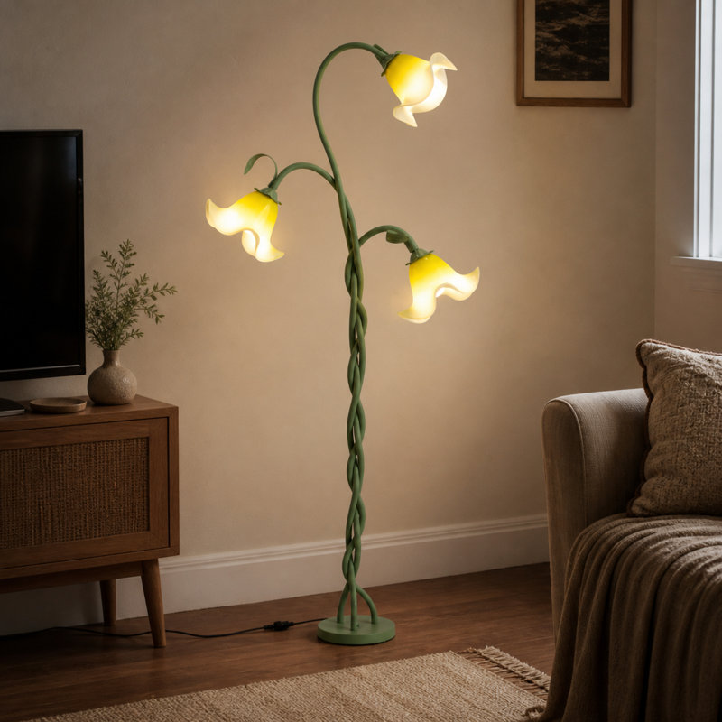 Lampe sur pied de 65,55 po pour salon avec ampoule à col de cygne flexible à 3 lumières incluses, Vert